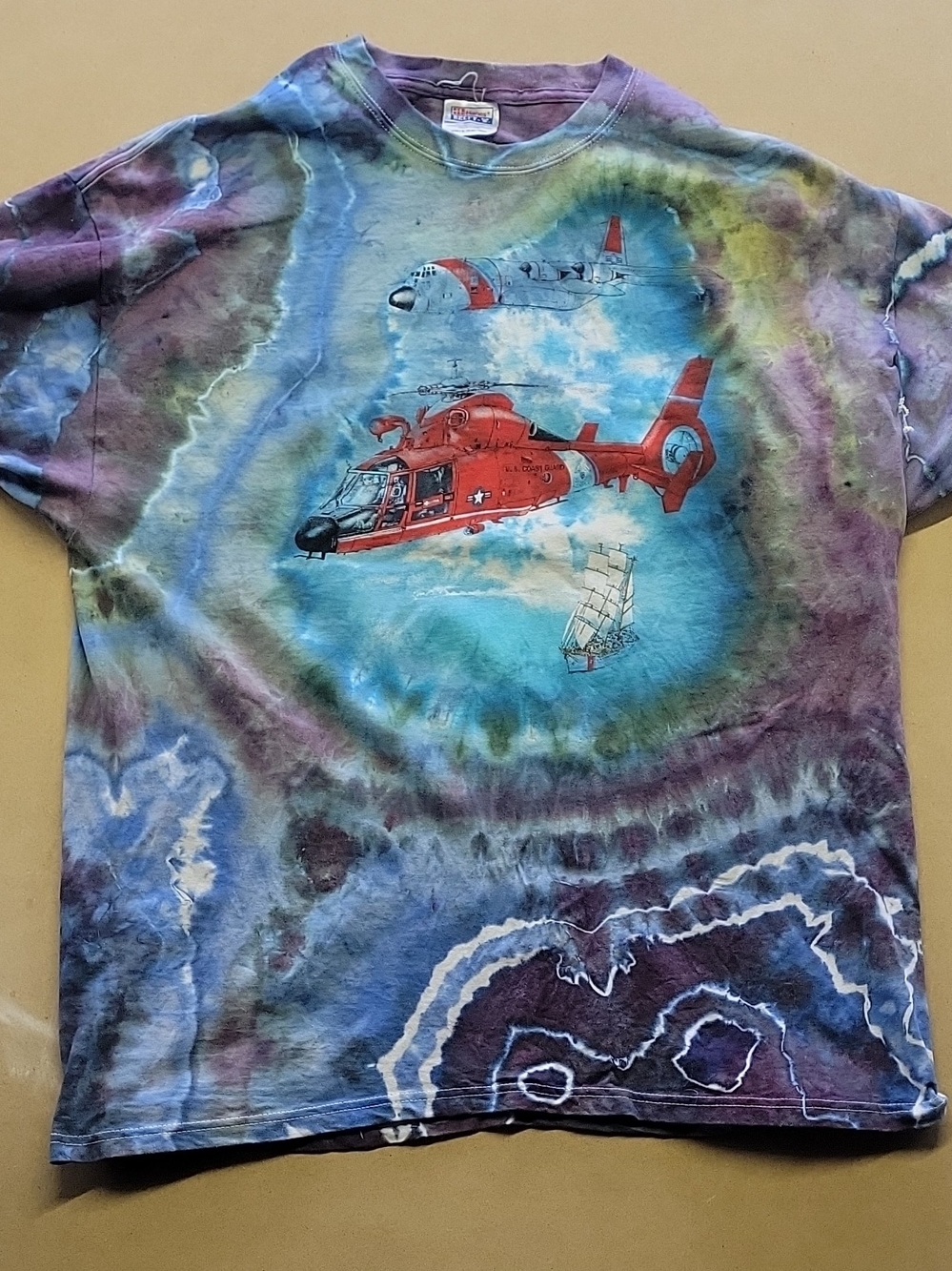 Vintage Coast Guard Tie Dye Ice Dye Mens Shirt Xl